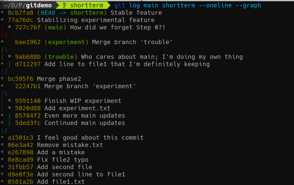 Git log many branches